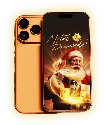 Iphone 17 pro max laranja com a arte da campanha de natal Cheirin Bão