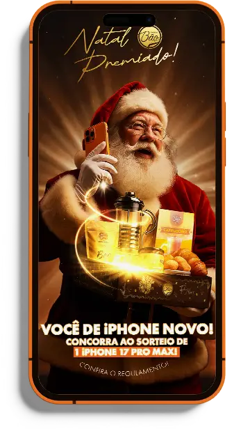 Iphone 17 pro max laranja com a arte da campanha de natal Cheirin Bão