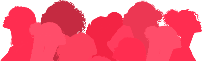 Imagem de perfis femininos, coloridos em diferentes tons de rosa